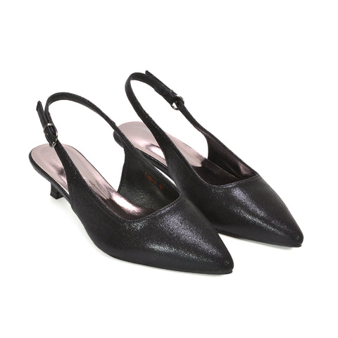 wedding guest heels, women’s black formal slingback pumps, elegant black kitten heels
