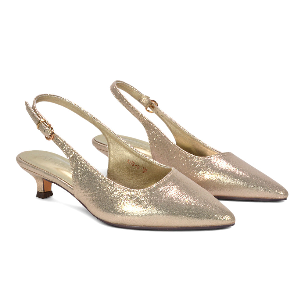metallic gold slingback heels, comfortable gold slingback heels for office wear, gold pumps