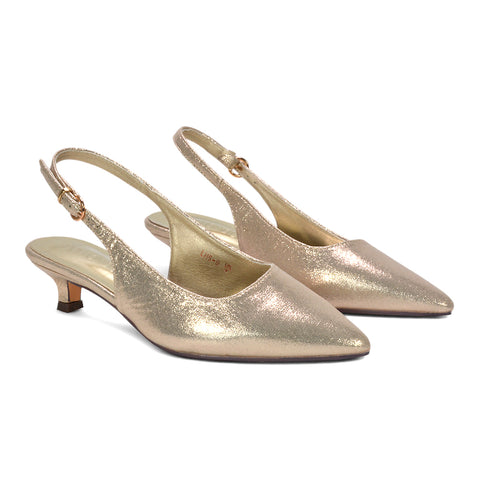 metallic gold slingback heels, comfortable gold slingback heels for office wear, gold pumps