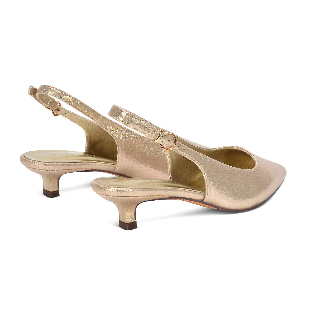 gold court shoes, chic metallic gold kitten heels for parties, gold low heel pumps