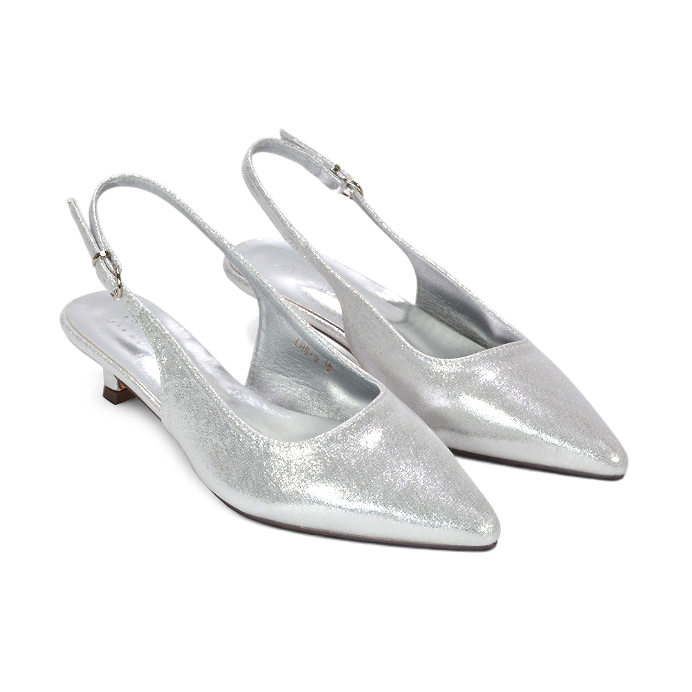 elegant silver kitten heels, women’s silver formal slingback pumps, silver court shoes
