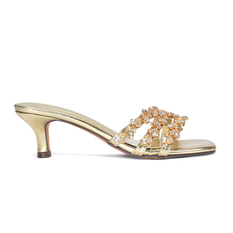 gold diamante heeled mules, gold diamante strappy square toe heeled mules, buy gold diamante heeled mules online