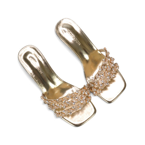 women's gold dressy mule sandals, gold sparkling mule heels for women, gold dressy sandals
