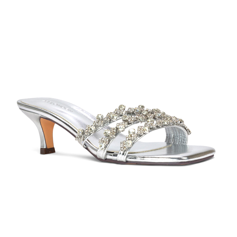 silver bridal shower shoes, women's silver diamante stiletto sandals, silver embellished heels