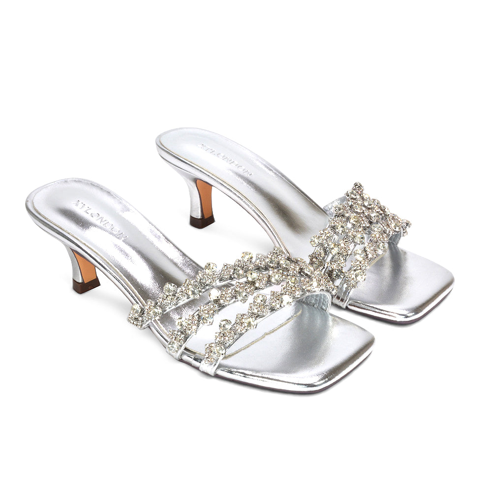 silver stiletto party heels, silver wedding guest shoes with crystals, silver cocktail party heels