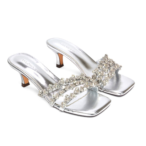 silver stiletto party heels, silver wedding guest shoes with crystals, silver cocktail party heels