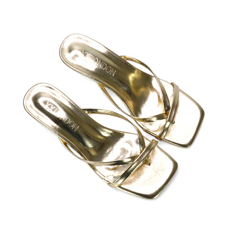 gold square toe sandals, metallic gold sandals, women’s gold slip-on mid kitten heel mules, gold sandals for wedding guest outfit, aesthetic gold sandals