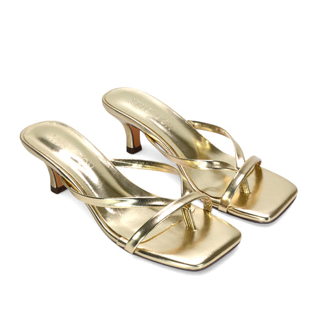 gold heeled mules, square toe gold mule sandals, gold wedding sandals women, trendy gold mule heels, gold sandals for summer dresses, women’s metallic gold square toe kitten heel mules