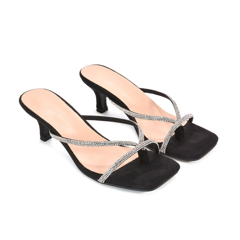 black mule heels, black slip on heels, mule heels, mules, slip on mules, black sparkly sandal heels, black sandals with heel