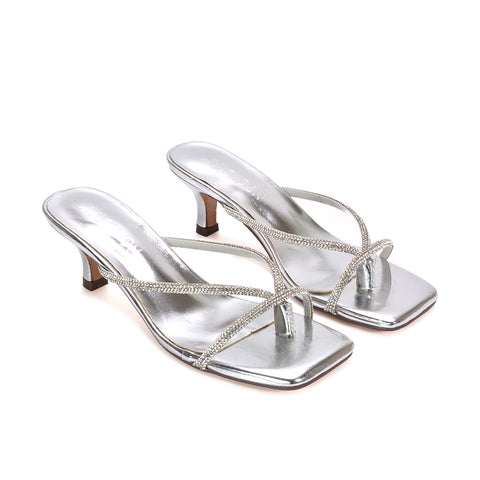silver mule heels, silver slip on heels, mule heels, mules, slip on mules