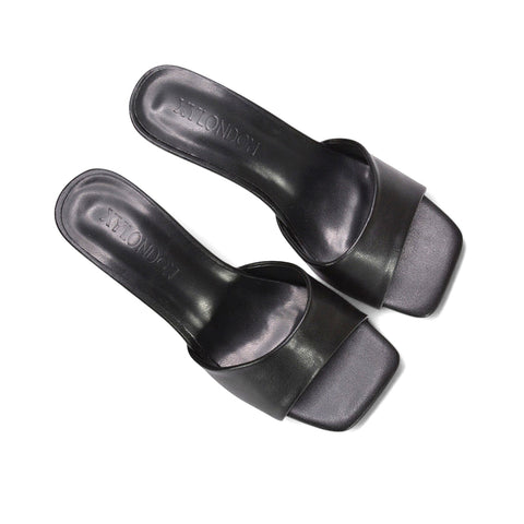 women’s heeled mules, women’s dressy sandals low heel, synthetic leather slip on mule heels, party wear kitten heels, black summer heels, black party heels