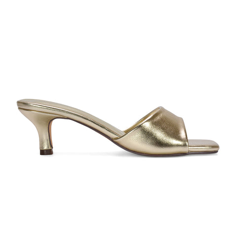 kitten heel mules, comfortable heeled sandals, low heel mule sandals for everyday wear, everyday heeled sandals, gold slip on heels, gold strappy heels