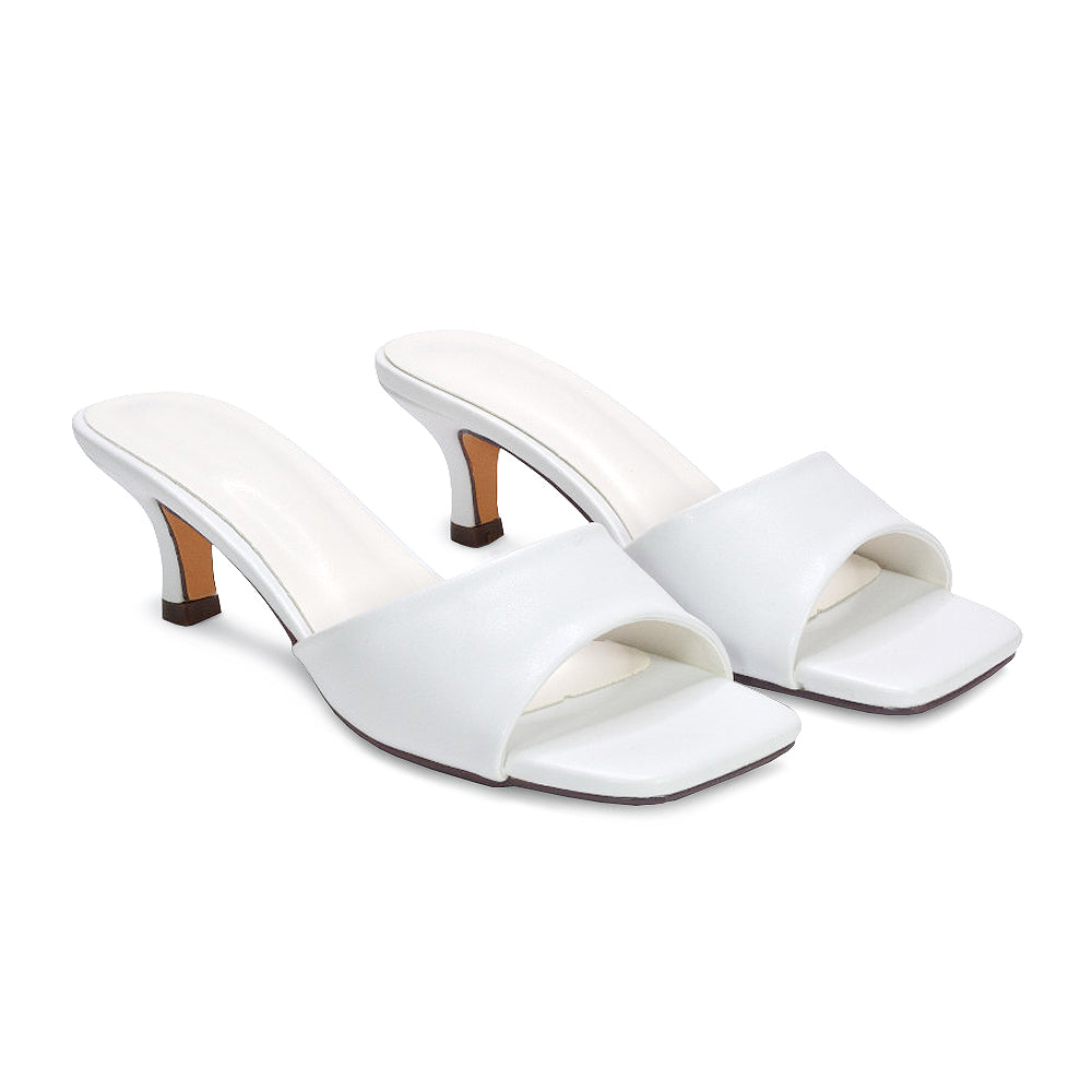 women’s kitten heel sandals, synthetic leather mule sandals, women’s square toe kitten heel mule sandals, chic women’s sandals, white heels, white kitten heels