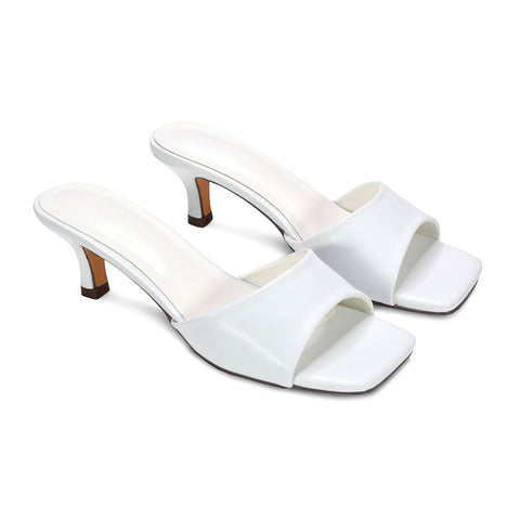 women’s heeled mules, women’s dressy sandals low heel, synthetic leather slip on mule heels, party wear kitten heels, white summer heels, white party heels