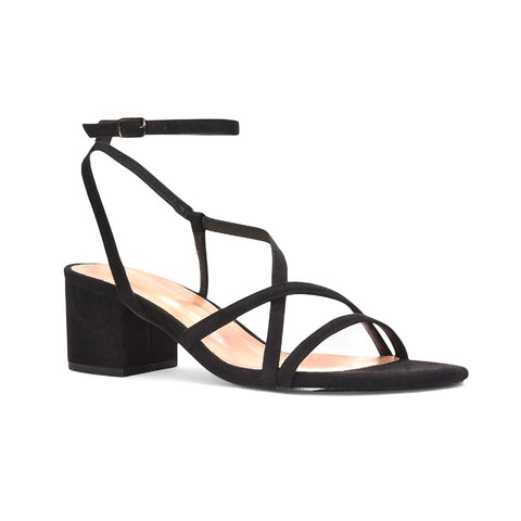 black mid heels, black mid heel sandals, mid heels, mid heel sandals, Strappy open toe sandals 