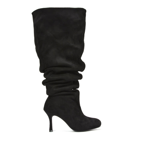 Black stiletto heel knee-high boots for women