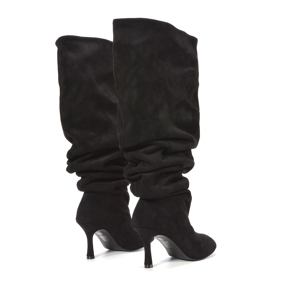 Black knee-high boots with slim stiletto heels