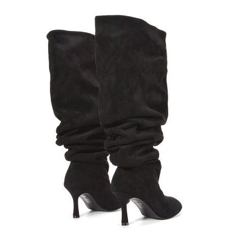 Black knee-high boots with slim stiletto heels