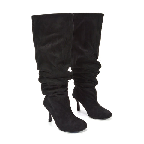 Shop black ruched stiletto heel boots for women