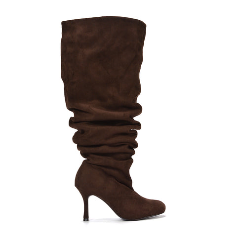 Women's chocolate brown fashion boots with pointed toes