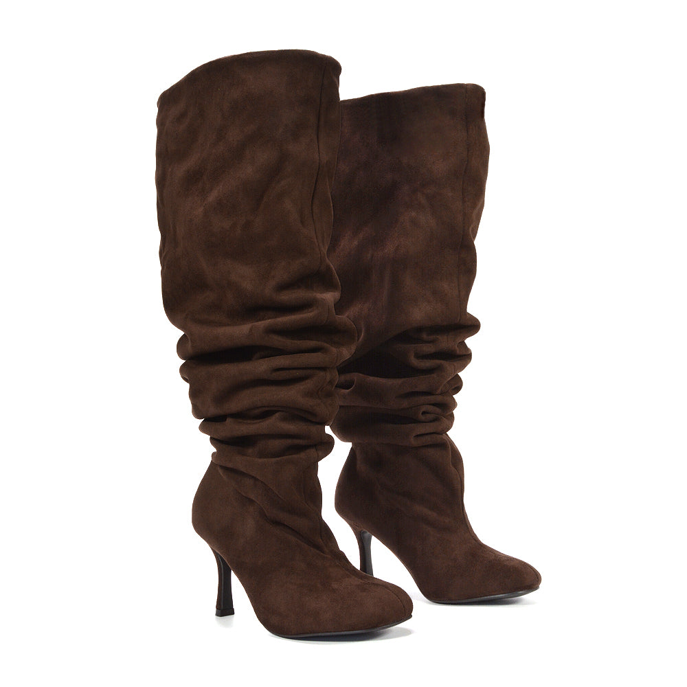 Dark brown slouchy stiletto boots for women