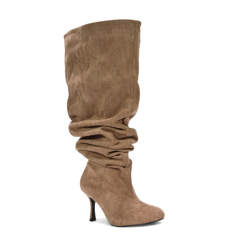 Women's taupe pointed toe tall boots