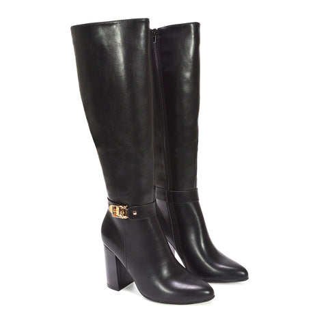 black long boots, wide calf boots, Women’s high heel boots for winter season, Stylish faux leather boots for winter outfits