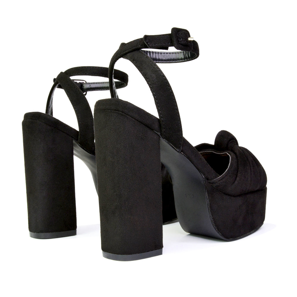 black platform heels for night out outfits, black ankle strap heels for cocktail dresses, black party heels with chunky platform sole, black high heel sandals for evening wear