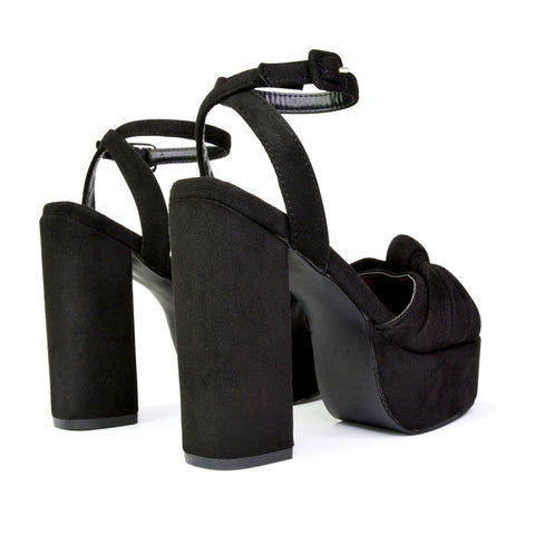 black platform heels for night out outfits, black ankle strap heels for cocktail dresses, black party heels with chunky platform sole, black high heel sandals for evening wear