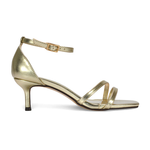 gold ankle strap heels women, gold party heels women, women’s gold square toe low heel sandals, gold wedding sandals women UK, 