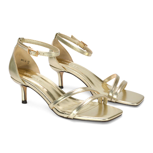 gold strappy kitten heel sandals, gold wedding guest sandals, gold strappy ankle strap kitten heel sandals, buy gold strappy heels UK