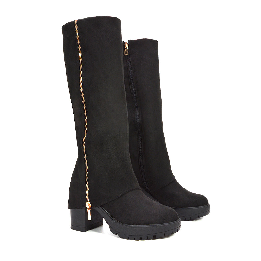 black chunky knee high boots, black long boots, chunky knee high boots, long boots, women's knee high boots, going out boots, women's going out boots