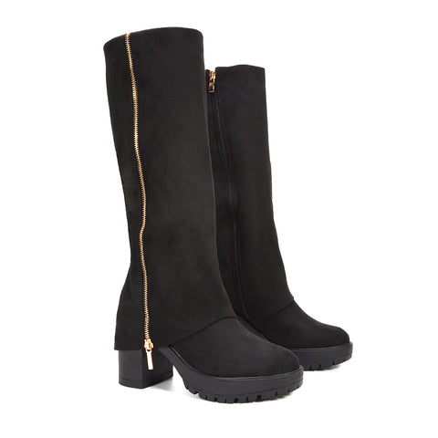 black chunky knee high boots, black long boots, chunky knee high boots, long boots, women's knee high boots, going out boots, women's going out boots