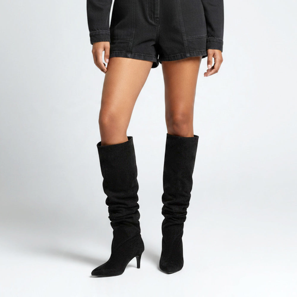 women's black suede-look knee-high boots