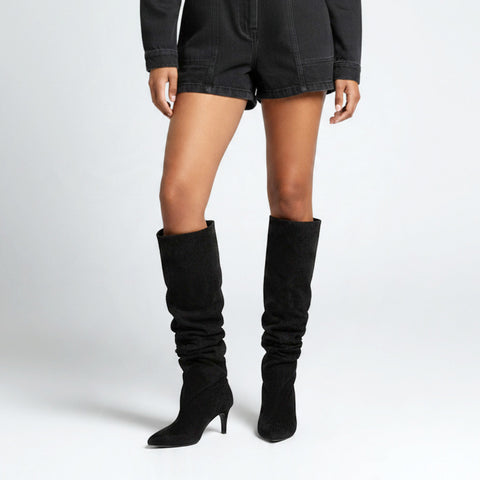 women's black suede-look knee-high boots