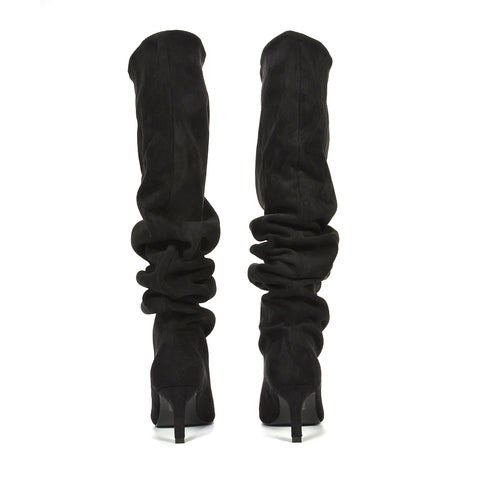 black knee-high boots with slim heel for women