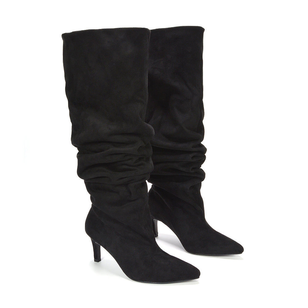 trendy black slouch boots for women