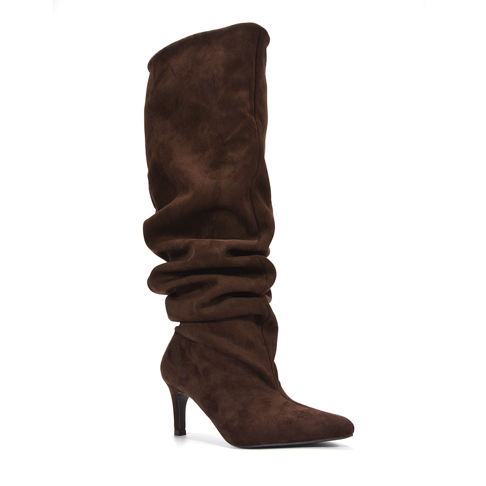 women's chocolate brown slouchy knee-high boots