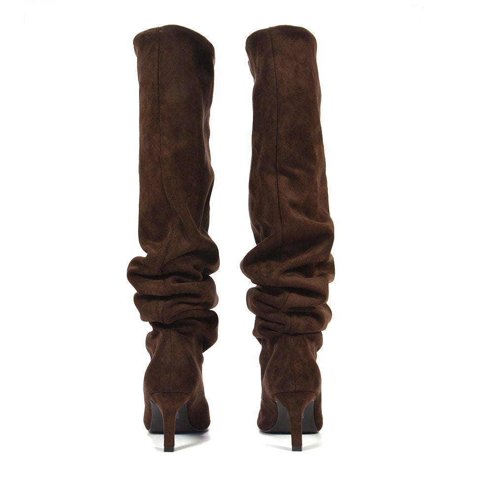 chocolate brown boots with elegant slim heels