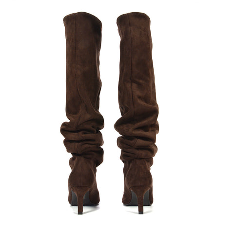 chocolate brown boots with elegant slim heels