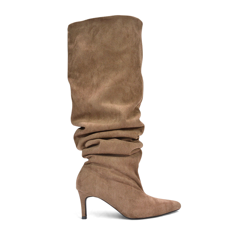 taupe suede-effect boots for women