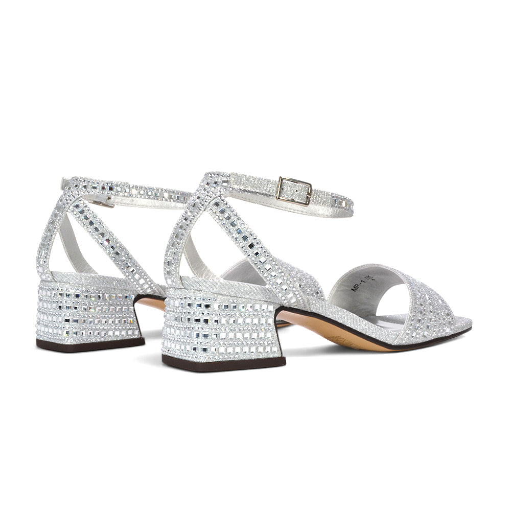 Silver festive party sandals, Silver rhinestone dress sandals, Silver sparkle heels for prom, Silver sandals for weddings and events