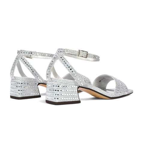 Silver festive party sandals, Silver rhinestone dress sandals, Silver sparkle heels for prom, Silver sandals for weddings and events