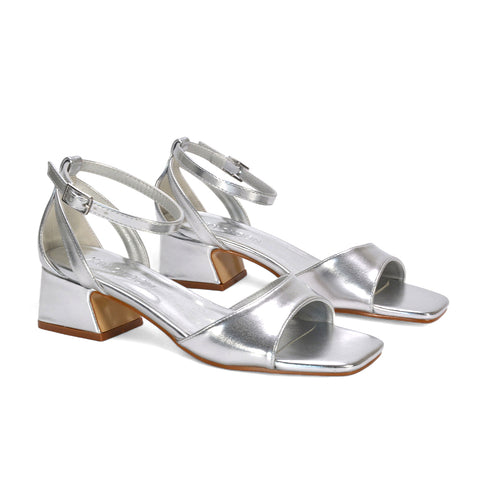 silver heels, heels, block heel sandals for women, low chunky heel sandals for women