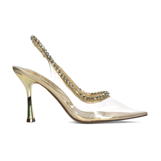 gold perspex heels, gold perspex high heels, gold clear heels, perspex heels, perspex high heels, clear heels, Clear slingback heels
