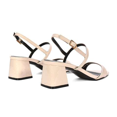 beige mid block heels, beige heeled sandals, block heel sandals, party sandals women