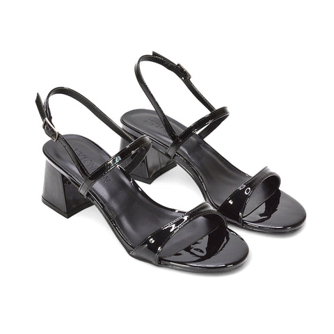 black bridal heels, black wedding heels, women's strappy block heel sandals, elegant summer heeled shoes