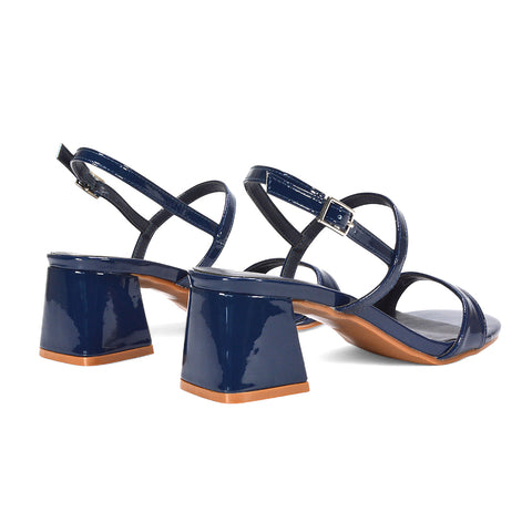 navy mid block heels, navy heeled sandals, block heel sandals, party sandals women
