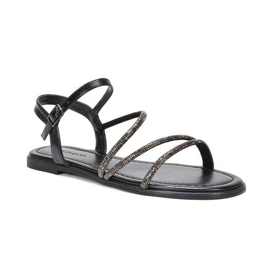 ankle strap flat sandals, women’s sparkly flat sandals for beach vacation, black ankle strap sandals, women’s black sparkly sandals for evening wear