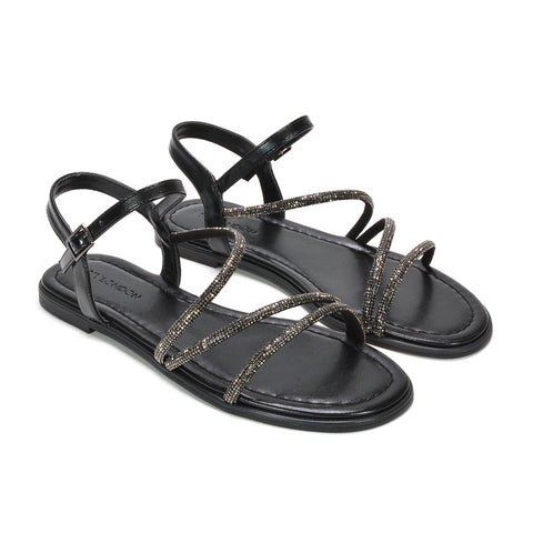 black sparkly ankle strap sandals for parties, black evening holiday sandals, sparkly flat sandals, wedding guest flat sandals